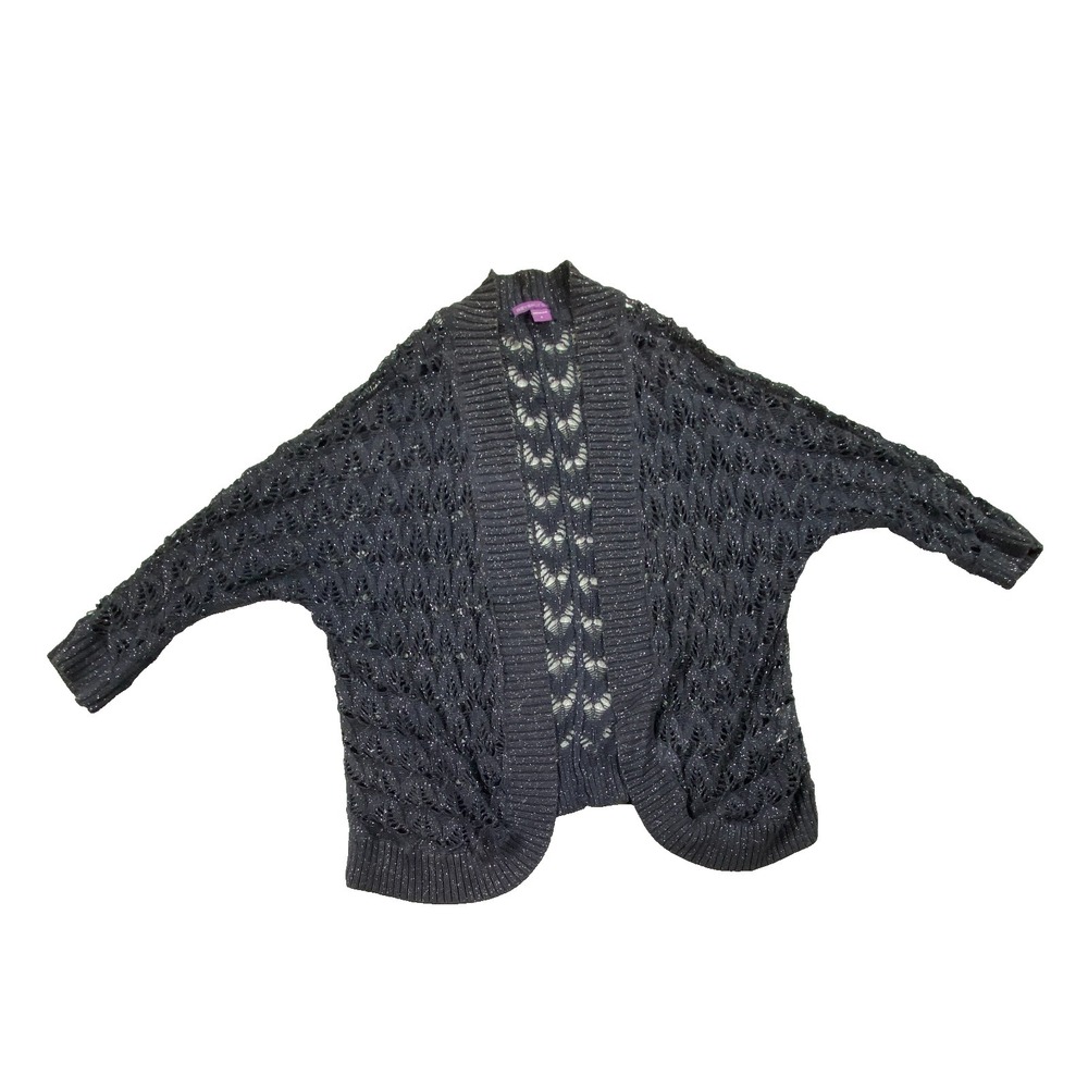 Beverly Drive Cardigan Sweater Womens 1X Blue Crochet Knit Shrug Open Front Boho